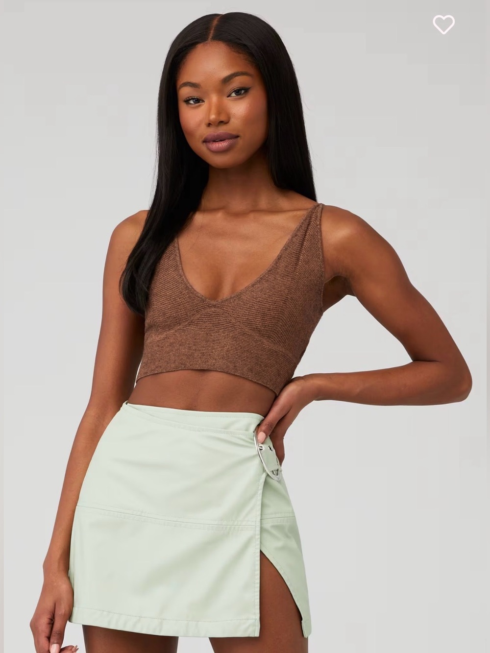 MINKPINK Rust Brown Knit V-Neck Cropped Camisole